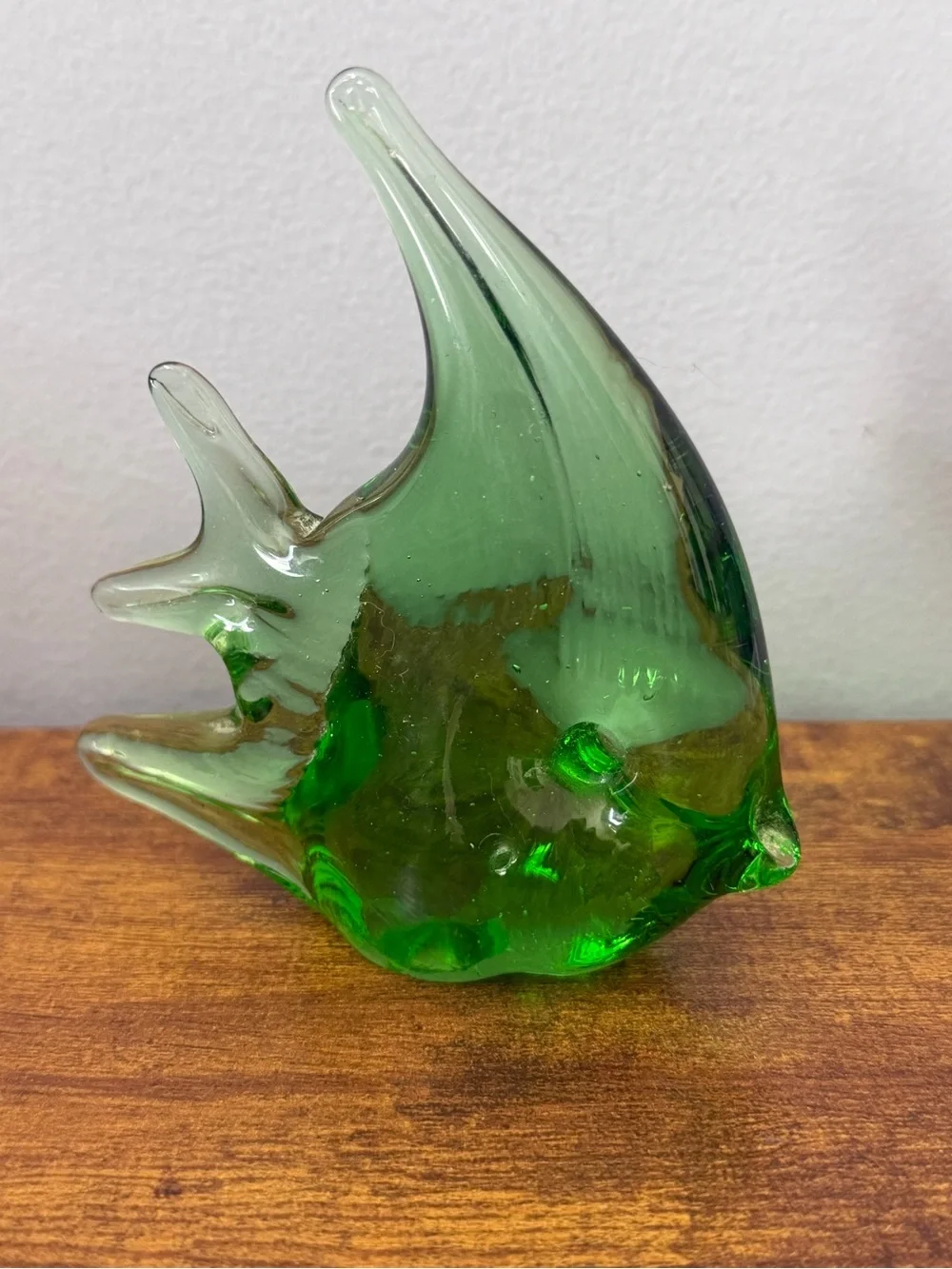 Vintage Hand Blown Green Art Glass Angelfish Figurine Murano Style MCM Decor